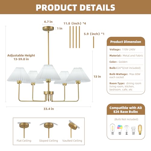 33.4” Gold Chandelier (5 Count)