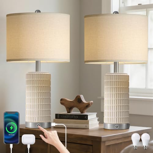 25" Ceramic Touch Table Lamp Set of 2 for Living Room and bedroom White (2 Count)
