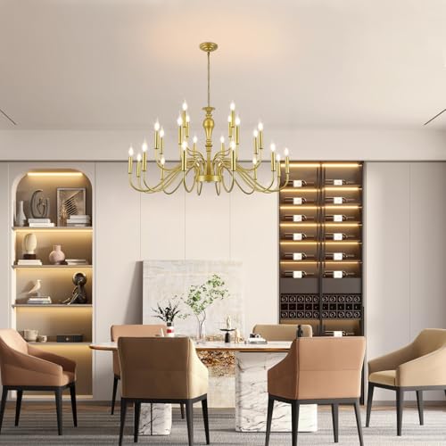 24 Light Large Gold Chandelier Farmhouse Chandeliers for High Ceiling Foyer