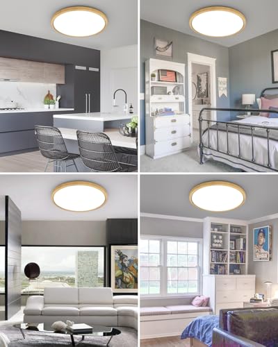 1PACK Flush Mount LED Ceiling Light Fixture Wooden