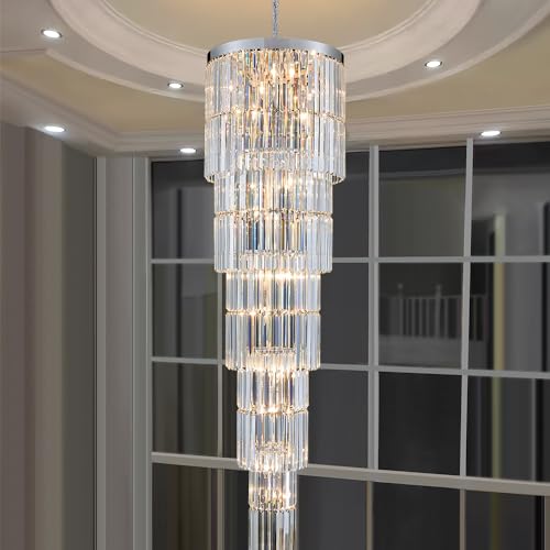 Luxury Modern Long Staircase K9 Chandeliers Silvery Top Design 10