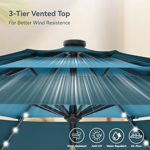 10ft 3 Tier Outdoor Patio Umbrella with Solar Lights