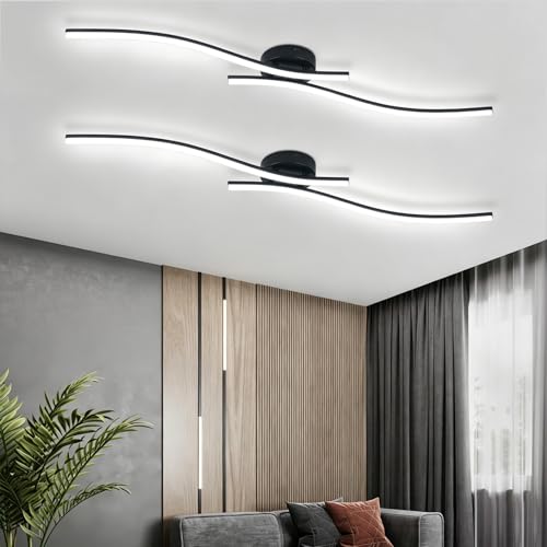 28W Linear Ceiling Light Black Modern LED Ceiling Light Fixture 6000K Aluminum 39.37Inch Long Ceiling Lamp for Hallway (2 Count)
