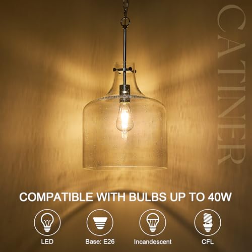 12" Farmhouse Seeded Glass Pendant Light