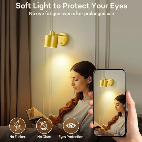Dimmable Gold Hardwired Wall Sconce with Switch Set of 2