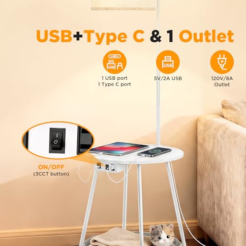 Floor Lamp with Table (White-With Charging Station)
