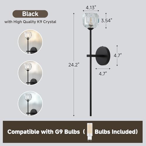 Black Crystal Wall Sconces Brass Mid Century Modern Vanity Bathroom Sconce
