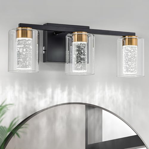 3 Light Black and Gold Vanity Light with 3 Color Modes