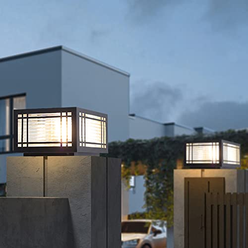 Outdoor Post Caps Lights Modern Square Fence Pillar Lamps Waterproof Lawn Column Cap Lamp Courtyard Stainless Steel Housing Light Deck Post Light Fixture with Pier Mount Yard Pedestal Light