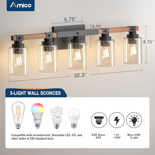 5 Light Farmhouse Bathroom Vanity Light
