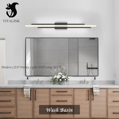 Modern LED Vanity Light 48 Inches Long Black LED Wall Light Over Vanity Mirror Hardwired Wall Mount Lighting Fixture 5CCT