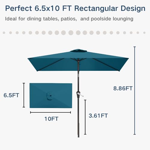 6.5' x 10' Rectangular Patio Umbrella Large Outdoor Market Umbrella w