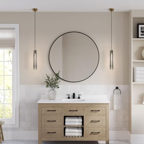 Lighting Smokey Crystal Pendant Light Antique Brass Gold Hanging Light Fixture Mid Century Modern Long Tube Pendant Light for Kitchen Island Dining Room Bedroom