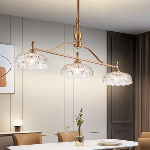 Chandeliers Pendant Light Fixture Vintage Pendant Lighting Fixtures 3 Lights Chandelier Matte Brass Kitchen Glass Hanging Lamp for Island Dining Room Living Room