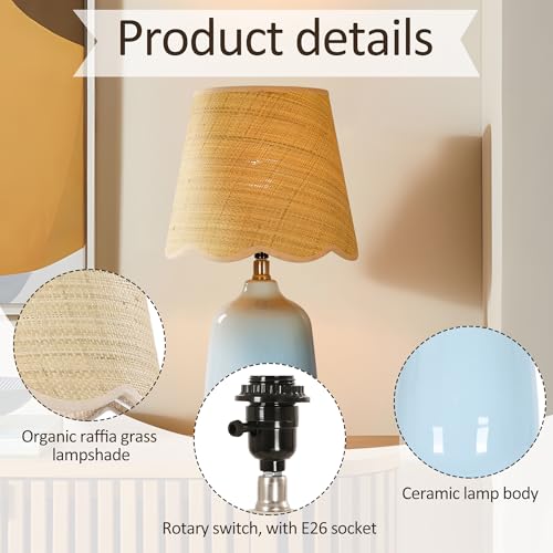 19" Modern Ceramic Table Lamp for Living Room Light Bule Base Desk Lamps for Bedroom Farmhouse Bedside Nightstand Lamp End Table Lamps