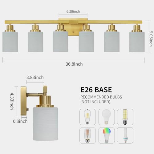 6 Light Gold Bathroom Vanity Light Bathroom Light Fixture 36.8in