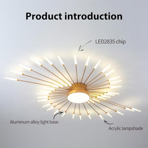 50.4" Ceiling Light Modern Flower Shape Ceiling Lamp for Living Room Dining Room Semi Flush Mount Metal Acrylic Sputnik Firework Petal LED Lighting Fixture