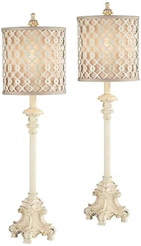 French Candlestick 34" Large Buffet Table Lamps Set of 2 Ivory White (2 Count)