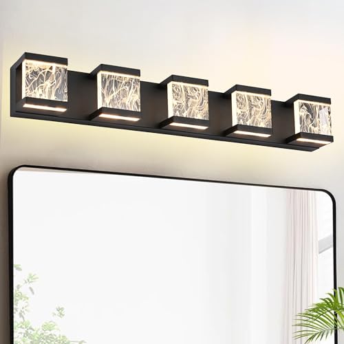 5 Lights Black LED Vanity Lighting with Unique Smoke Acrylic Panel