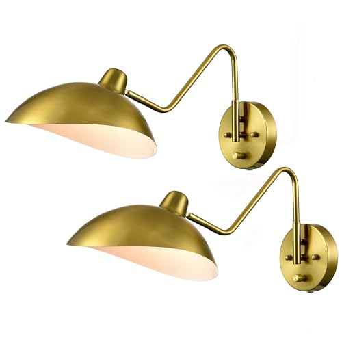 Gold Plug in Wall Sconce Swing Arm with On (2 Count)