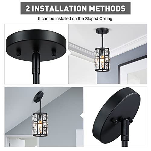 Black Crystal Pendant Light Fixture Modern Hanging Lighting Mini Crystal Chandelier for Kitchen Island Dinning Room Living Room Hallyway Porch Bedroom Lamp
