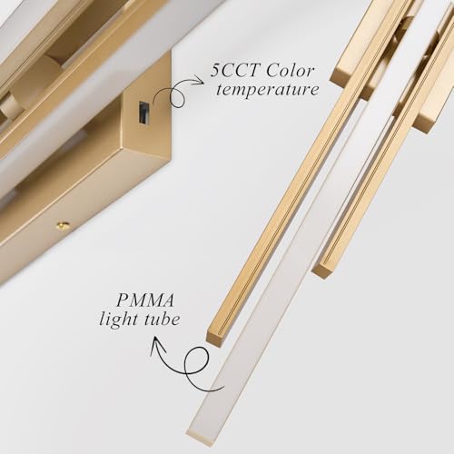 48" Gold LED Bathroom Light Fixtures Long Vanity Lights Over Mirror Lighting Lamps Wall Mount Lighting Over Vanity Picture Indoor 5CCT