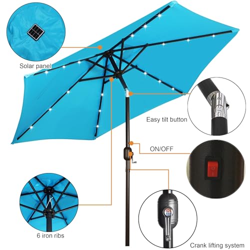 7.5 ft Solar Umbrella 18 LED Lighted Patio Umbrella Table Market Umbrella