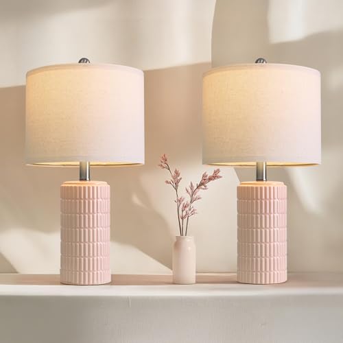 20.75" Pink Ceramic Table Lamps Set of 2 (2 Count)