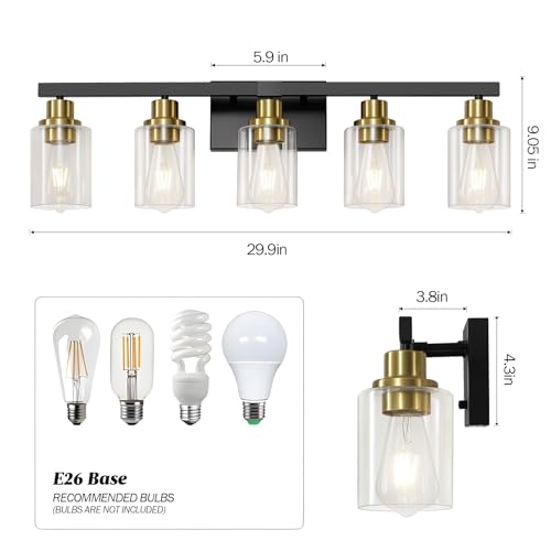 5 Light Black and Gold Bathroom Vanity Light