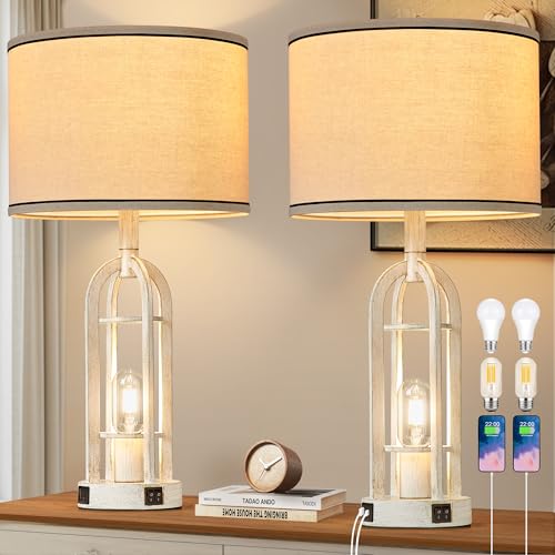 Farmhouse Table Lamps for Living Room Set of 2 (2 Count)