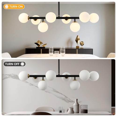 Sputnik Black and Gold Chandelier Pendant Linear Light Modern Mid Century Light Fixture White Globe Shade for Dining Living Room Kitchen Island 8