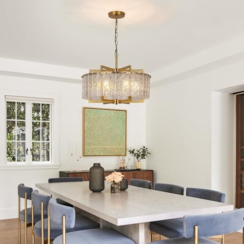 Modern Crystal Chandeliers for Dining Room Gold Pendant Lights 24"