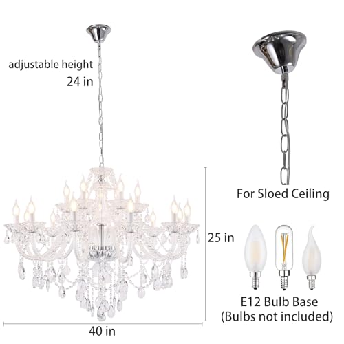 18 Light Double Layer Crystal Chandelier Transparent Modern Ceiling Pendant Light with K9 Crystal for Living Room Dining Room Bedroom Kitchen
