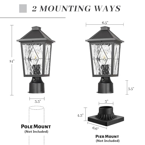 Dusk to Dawn Outdoor Post Lights Aluminum Lamp Post Light Fixture with Hand‑soldered Glass 14 Inch Height ORB Finish Pole Lights Outdoor for Garden Yard Patio Pathway E26 Socket