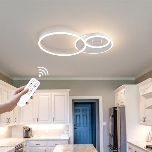 Modern 3 Ring LED Chandelier Lamp Fixture White 25.59''Dimmable Acrylic Flush Mount Ceiling Lights with Remote Control Ideal for Small Room