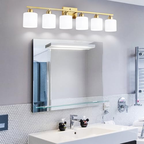 6 Light Gold Bathroom Vanity Light for Large Mirror