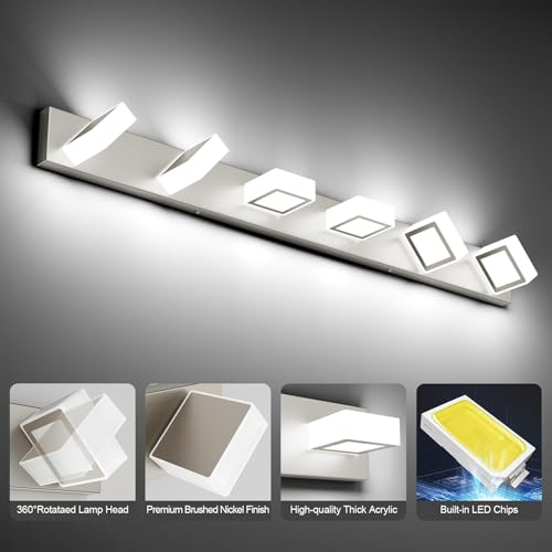 Brushed Nickel Bathroom Vanity Lights 48inch Metal Acrylic LED Modern Bathroom Wall Lighting Fixtures Over Mirror Brushed Nickel
