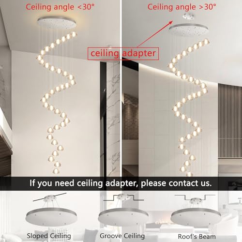 36 Light 216'' Long Large Crystal Chandeliers LED Chandeliers for High Ceiling Handing Light Fixture for Entrance Hallway Foyer Staircase Lobby Silver
