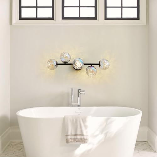 27" Black LED Stained Hammered Glass Globe Bathroom Vanity Light