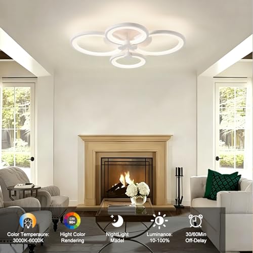 Modern LED Ceiling Lights Fixture Dimmable Flush Mount White Acrylic 4