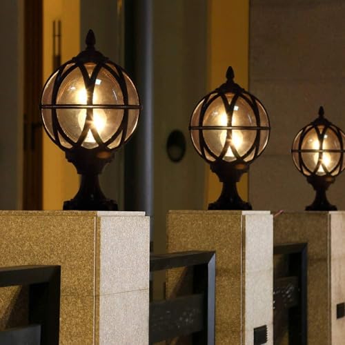 Outdoor Post Light Fixture Hardwired Column Lights with Amber Glass Globe