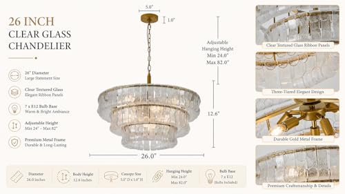 3 Tier 26 Inch Clear Crystal Glass Chandeliers