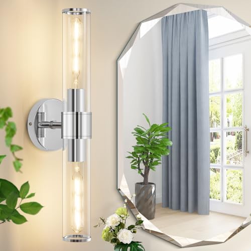 Hardwired Chrome Bathroom Vanity Light Clear Glass Wall Sconce