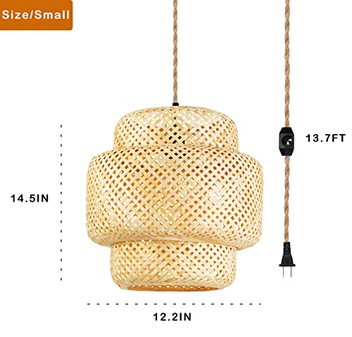 Plug in Pendant Light Rattan Hanging Lights with Plug in Cord Bamboo Hanging Lamp Dimmable