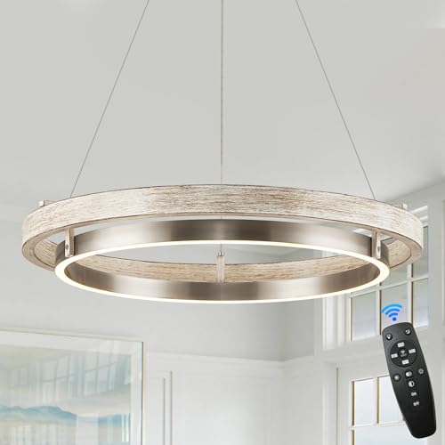 LED Ring Chandelier Weathered Wood Brushed Nickel Chandeliers Dimmable