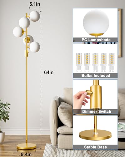 Dimmable Gold Globe Floor Lamp