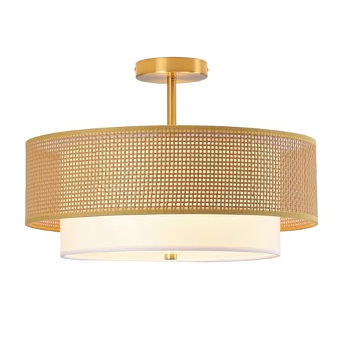 18 inch Bohemian Wicker Flush Mount Ceiling Light