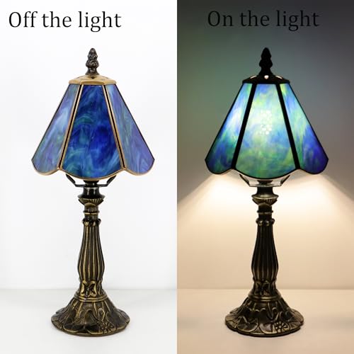 Small Tiffany Style Table Lamp Sea Blue Stained Glass Lamp 14 Inch