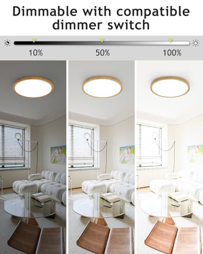 2PACK Flush Mount LED Ceiling Light Fixture Wooden (2 Count)