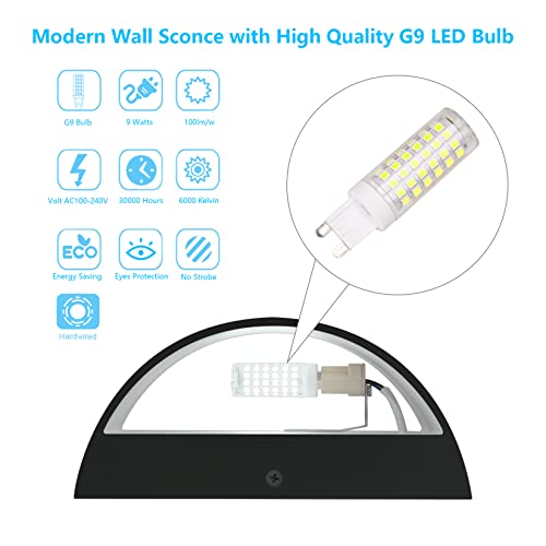 Indoor Black Modern LED Wall Sconce Interior Wall Lights Set of 2 Hardwired Up and Down Wall Mount Light for Living Room Bedroom Hallway Corridor Cool White 6000K (2 Count)